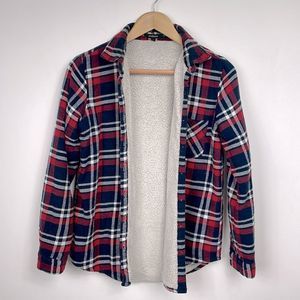 Ambiance Sherpa lined plaid button down shirt S long sleeve.